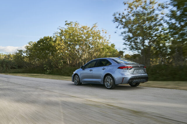 2020 Toyota Corolla XSE Rear Three-Quarter Rolling Shot, Driving Away on Open Road