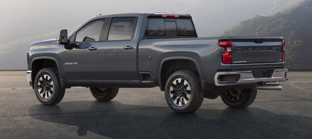 2020 Chevrolet Silverado HD — Rear Three-Quarter View, Gray