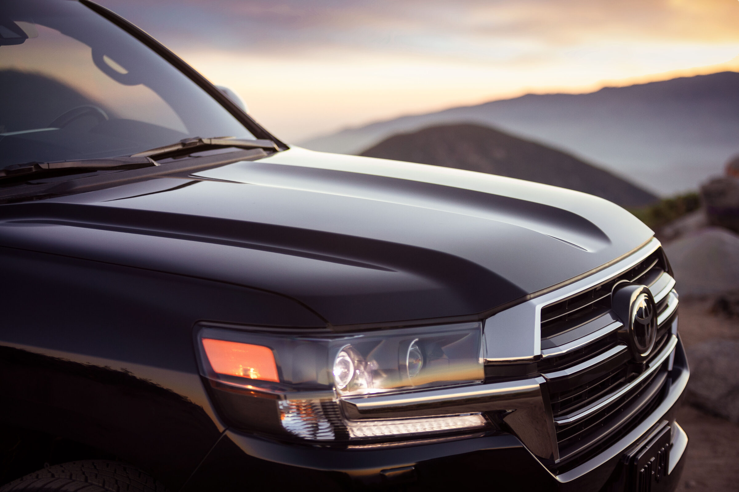 2020 Toyota Land Cruiser Heritage Edition Front Hood and Grille Close-Up Midnight Black