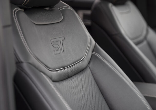 2020 Ford Explorer ST Seat Headrest Embossed ST Logo Gray Leather White Stitching