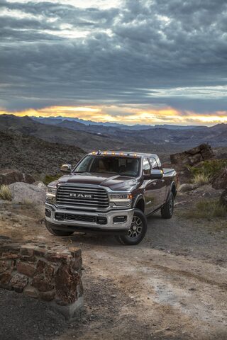 2020 RAM 2500 HD [front 3/4 sunset mountains]