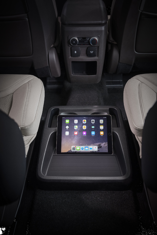 2020 Ford Explorer Platinum second-row tablet holder between captain's chairs