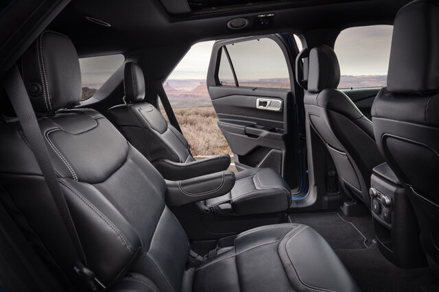 2020 Ford Explorer ST Second Row Captain Chairs Third Row Black Leather Interior Desert View