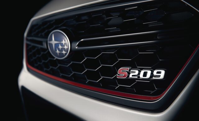 2019 Subaru WRX STi S209, S209 grille badge with Subaru logo on front fascia