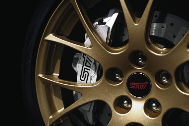 2019 Subaru WRX STi S209, BBS gold forged wheel with STI brake caliper studio shot