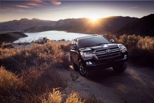 2020 Toyota Land Cruiser Heritage Edition Exterior Front Three-Quarter View on Dirt Trail