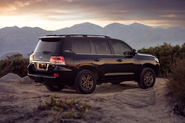 2020 Toyota Land Cruiser Heritage Edition Exterior Rear Three-Quarter View Midnight Black