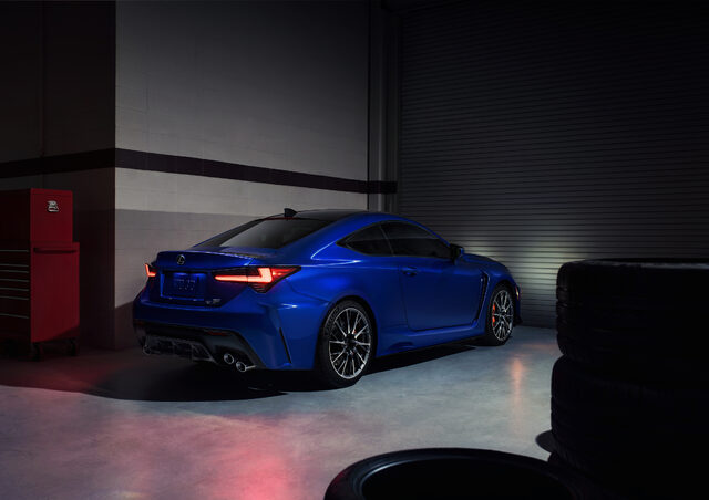 2020 Lexus RC F, rear three-quarter view in garage