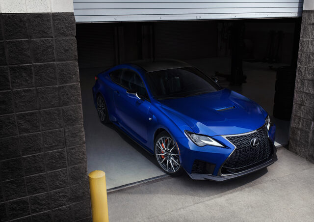 2020 Lexus RC F, front three-quarter emerging from garage