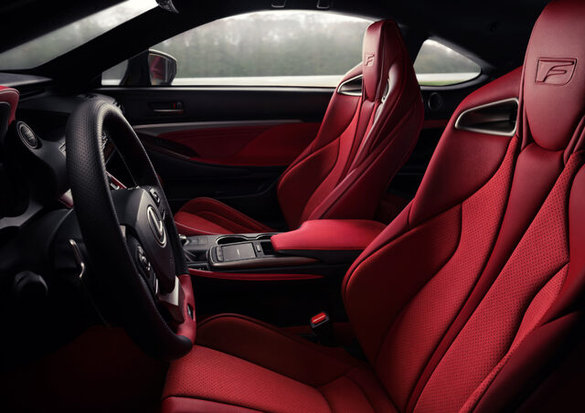 2020 Lexus RC F, red sport seats with F logo headrests