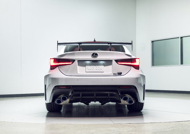 2020 Lexus RC F Track Edition, straight rear view with carbon fiber wing
