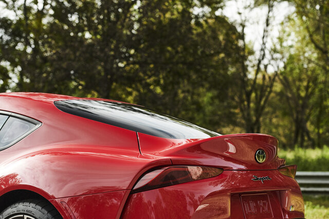 2020 Toyota GR Supra rear spoiler and Supra badge detail