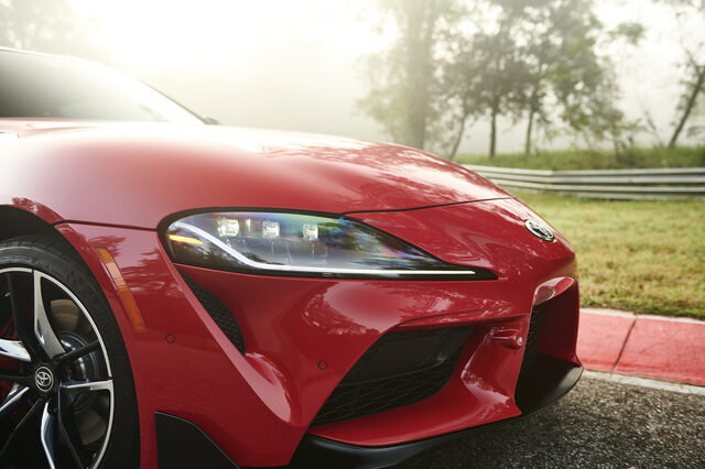 2020 Toyota GR Supra Front Fascia and LED Headlight Detail at Track