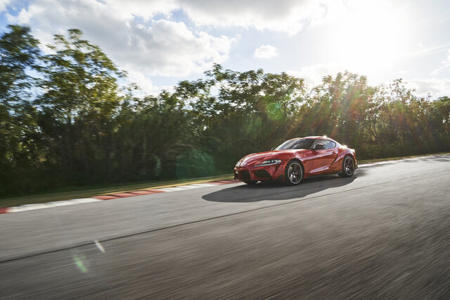 2020 Toyota GR Supra Driving on Track in Sunlight