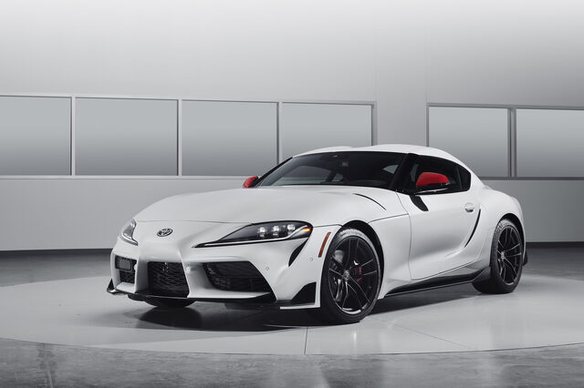 2020 Toyota GR Supra Launch Edition White Exterior Front Three-Quarter Studio View