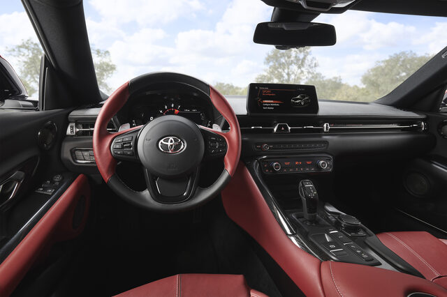 2020 Toyota GR Supra Launch Edition Interior with Red Leather and Steering Wheel