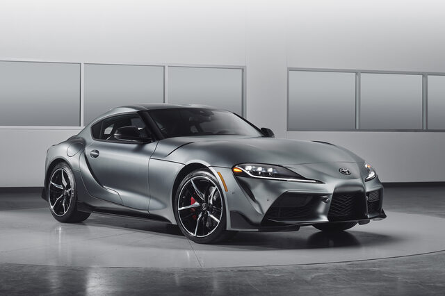 2020 Toyota GR Supra in Matte Grey Front Three-Quarter Studio View