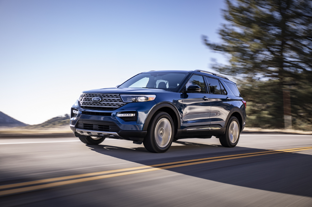 2020 Ford Explorer Limited front three-quarter view driving on open highway