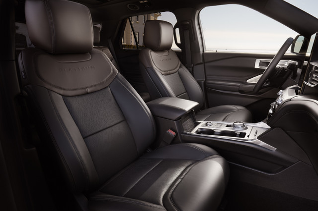 2020 Ford Explorer Platinum front seats with leather and Platinum embossed headrests