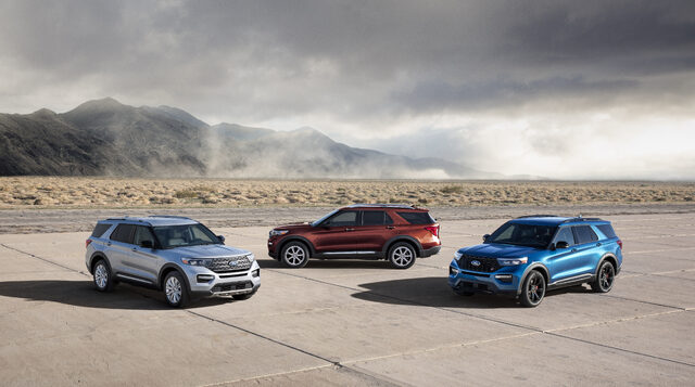 2020 Ford Explorer Lineup Three Trims Silver Burgundy Blue ST Desert Tarmac