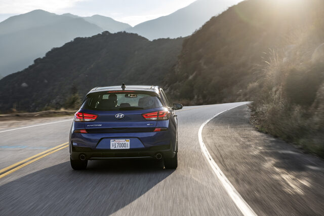 2019 Hyundai Elantra GT N-Line Rear Driving Shot on Mountain Road