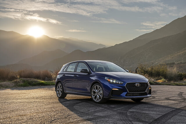 2019 Hyundai Elantra GT N-Line Front Three-Quarter View at Golden Hour