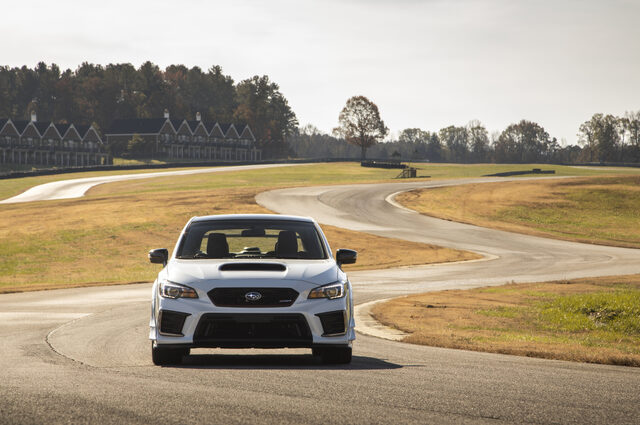 2019 Subaru WRX STi S209, front view stationary on track pit lane