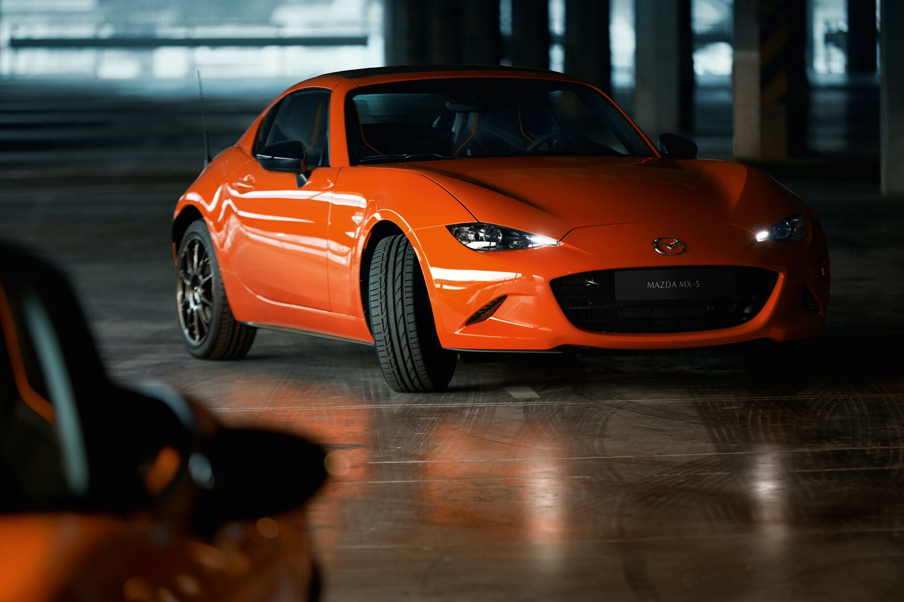 2019 Mazda MX-5 Miata 30th Anniversary, RF Coupe front three-quarter view with lights on