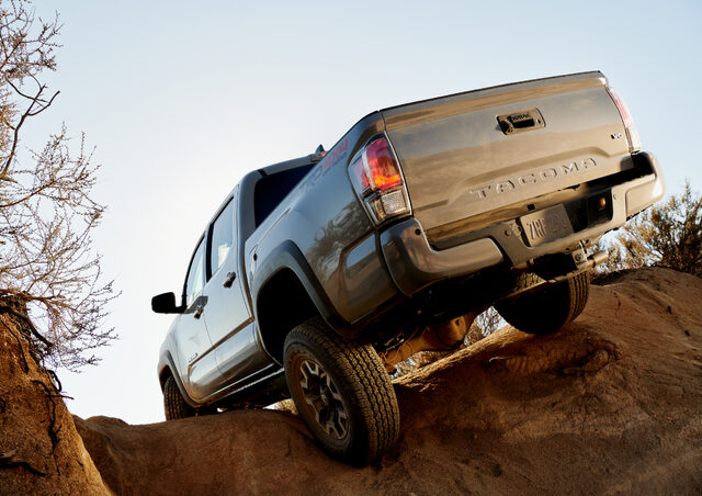 2020 Toyota Tacoma TRD Off-Road Low-Angle Rear View Climbing Rocks
