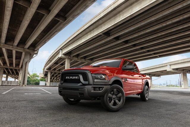 2019 RAM 1500 Classic Warlock Flame Red front three-quarter