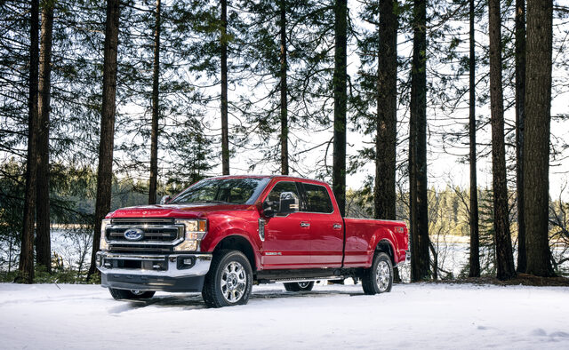 2020 Ford F-Series Super Duty, parked in snow among tall trees