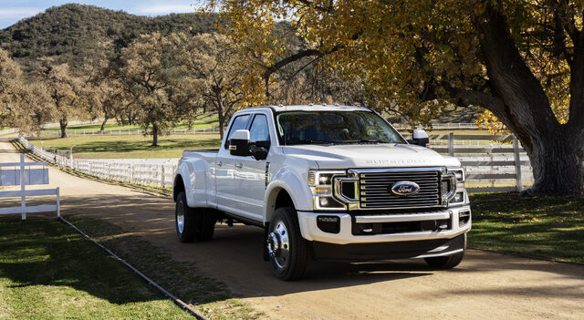 2020 Ford F-Series Super Duty Limited, front three-quarter view on farm road