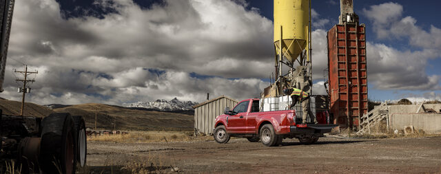 2020 Ford F-Series Super Duty XL, regular cab at a work site with silo