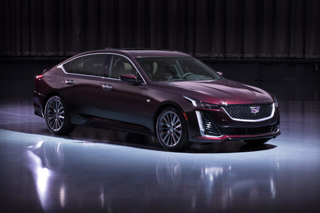 2020 Cadillac CT5 Premium Luxury Three-Quarter Front View in Dark Red