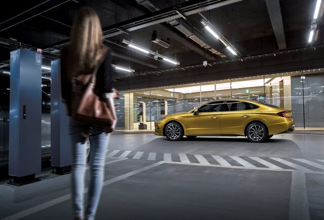 2020 Hyundai Sonata Yellow Exterior Side Profile Parking Garage