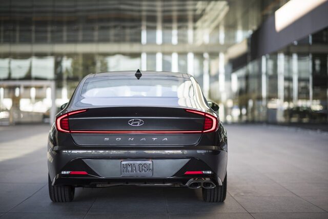 2020 Hyundai Sonata Limited Rear Exterior with Glass Building Background