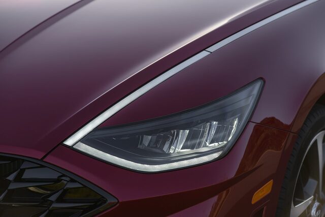 2020 Hyundai Sonata LED headlight detail showing daytime running light strip