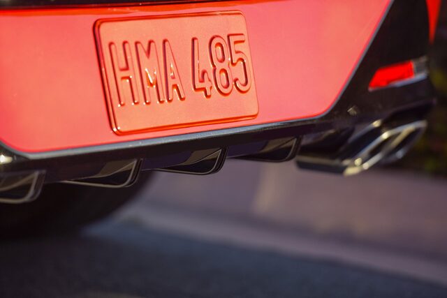 2020 Hyundai Sonata rear diffuser and dual exhaust tip closeup detail shot