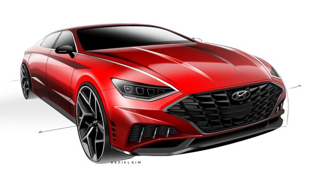 2020 Hyundai Sonata design sketch front three-quarter view digital rendering by Daniel Kim