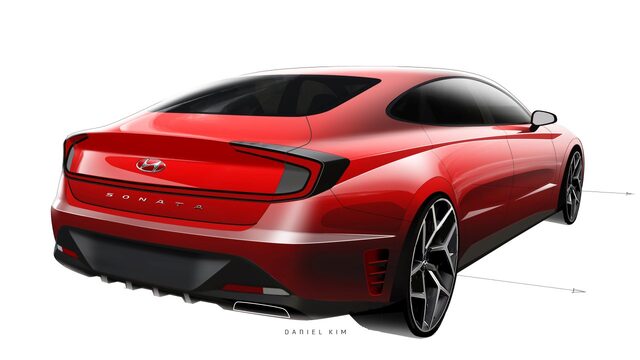 2020 Hyundai Sonata design sketch rear three-quarter view by Daniel Kim digital rendering