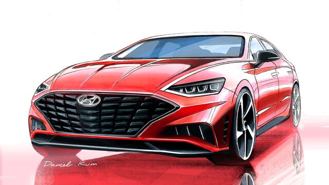 2020 Hyundai Sonata design sketch front three-quarter view by Daniel Kim