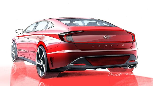2020 Hyundai Sonata design sketch rear three-quarter view by Daniel Kim