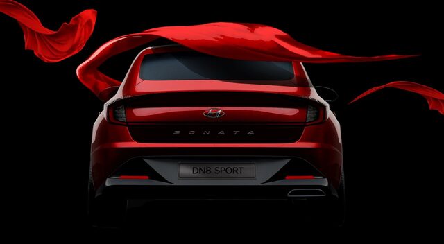2020 Hyundai Sonata DN8 Sport rear view teaser photo showing taillights and badging