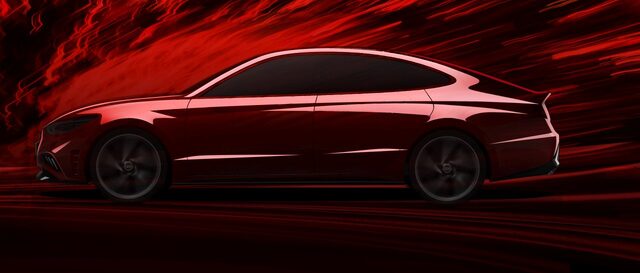 2020 Hyundai Sonata design sketch side profile view with red motion lines
