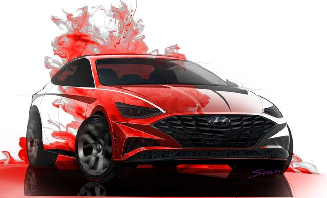 2020 Hyundai Sonata design sketch front three-quarter view on white background