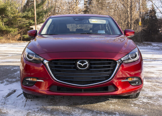2018 Mazda3 Grand Touring Hatchback Straight Front View in Soul Red