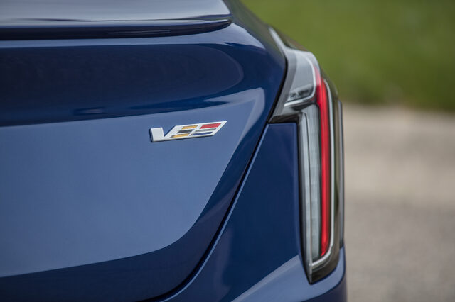 2020 Cadillac CT4-V V-Series badge and tail light close-up
