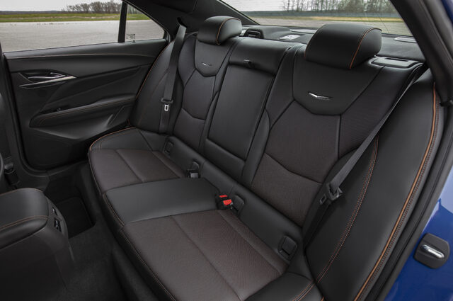 2020 Cadillac CT4-V rear seat interior with contrast stitching