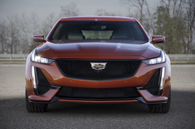 2020 Cadillac CT5-V front grille and headlights straight-on view