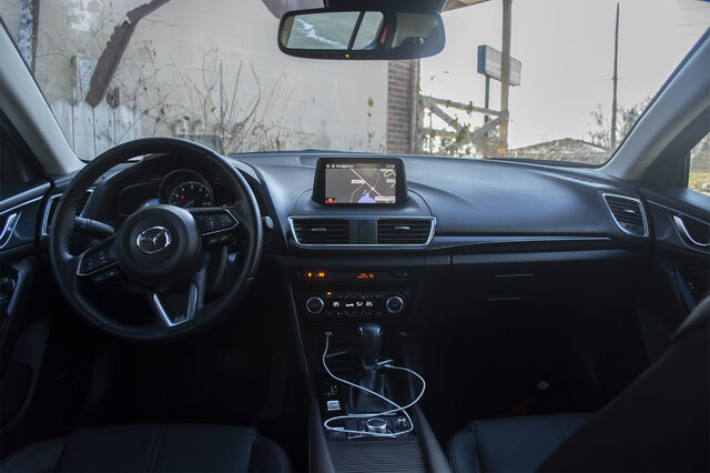 2018 Mazda3 Grand Touring Hatchback Interior with MZD Connect Navigation and Mazda Steering Wheel